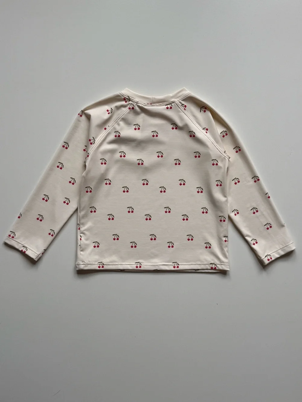 Zara Girls Long-Sleeve Rashguard Swim Top with Cherry Print, Ivory (Ecru) - 2Y
